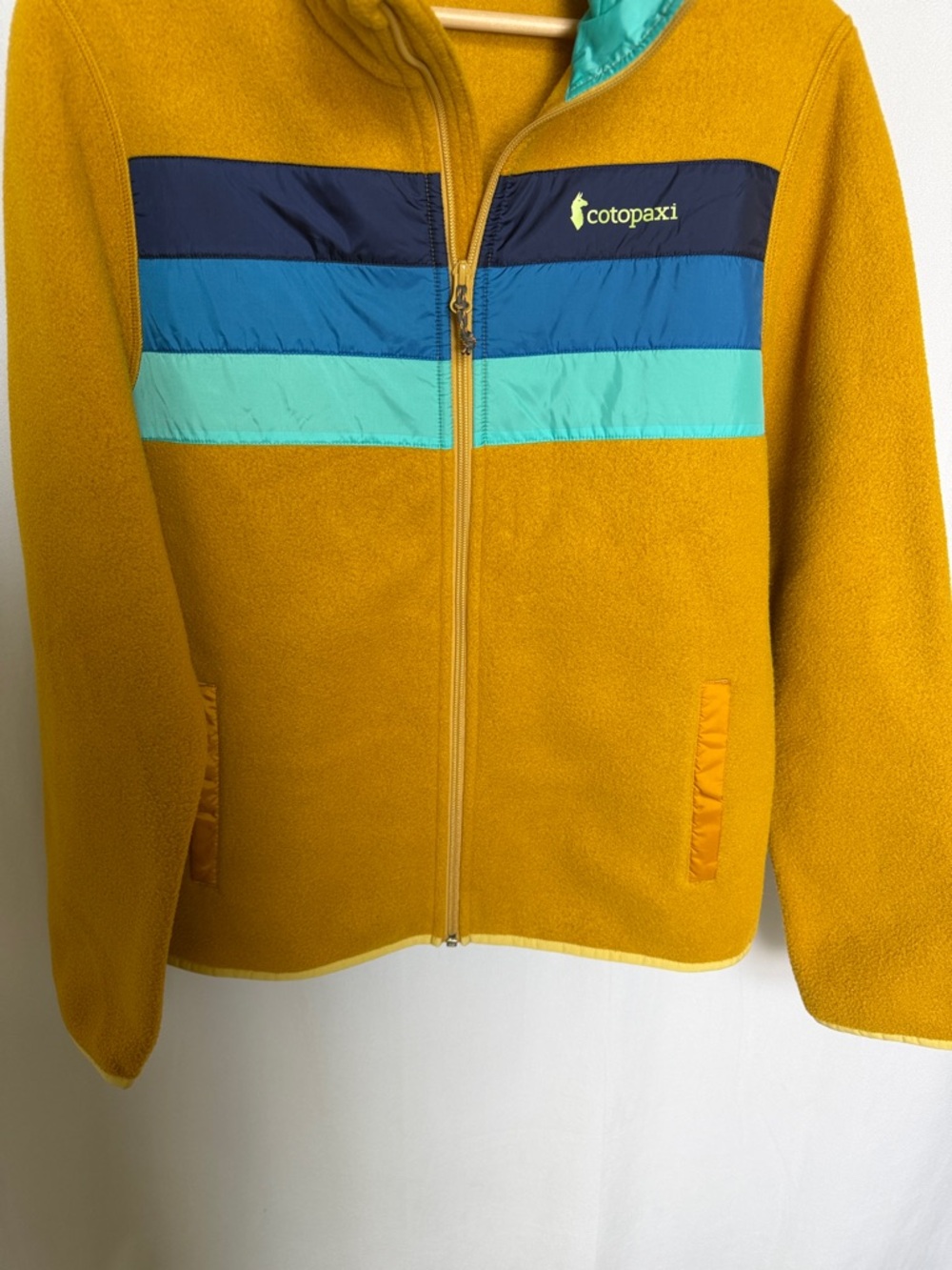 Cotopaxi Women's Teca Mustard Full Zip Fleece Jacket Size M Navy Teal Stripes - Picture 4 of 13